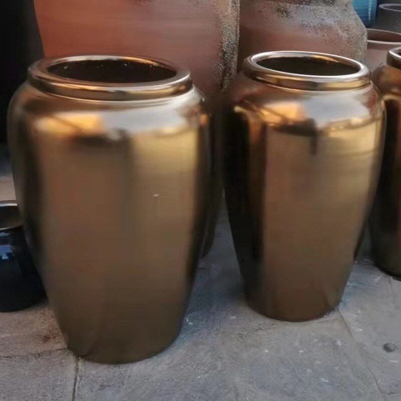 陶瓷落地大号金属色酒店别墅样板间售楼部轻奢插花瓶摆件陶罐