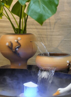 古法养鱼瀑布罐流水造景过滤增氧种绿植物微景观生态缸流水摆件