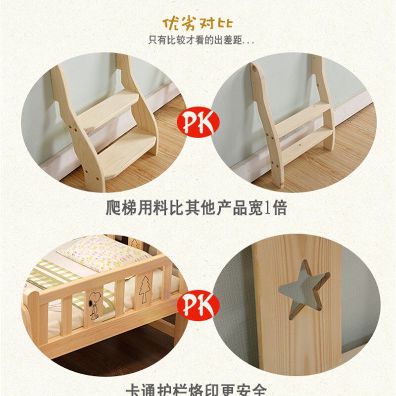 实木儿童床带护栏j小床单人床男孩女孩 公主床小孩床加宽床拼接床