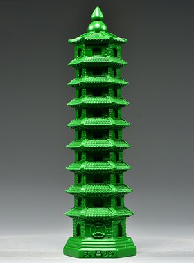 绿色木雕刻9层文昌塔摆件实木头九层文昌塔家居客厅办公室装饰品