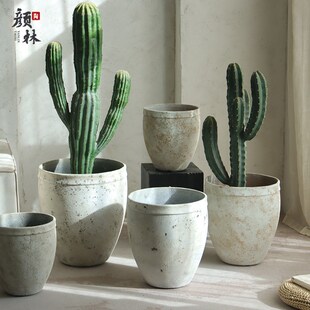 高款仿古白花盆简约落地客厅阳台商场酒店K大型绿植花盆装饰水泥