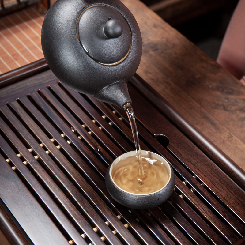 黑檀木实木茶盘茶台茶海家用简约办公室盛水蓄水小型W茶台干泡托