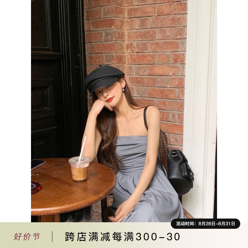芝士商店~黑色镂空报童帽女款韩系遮阳草帽八角帽子草编帽画家帽