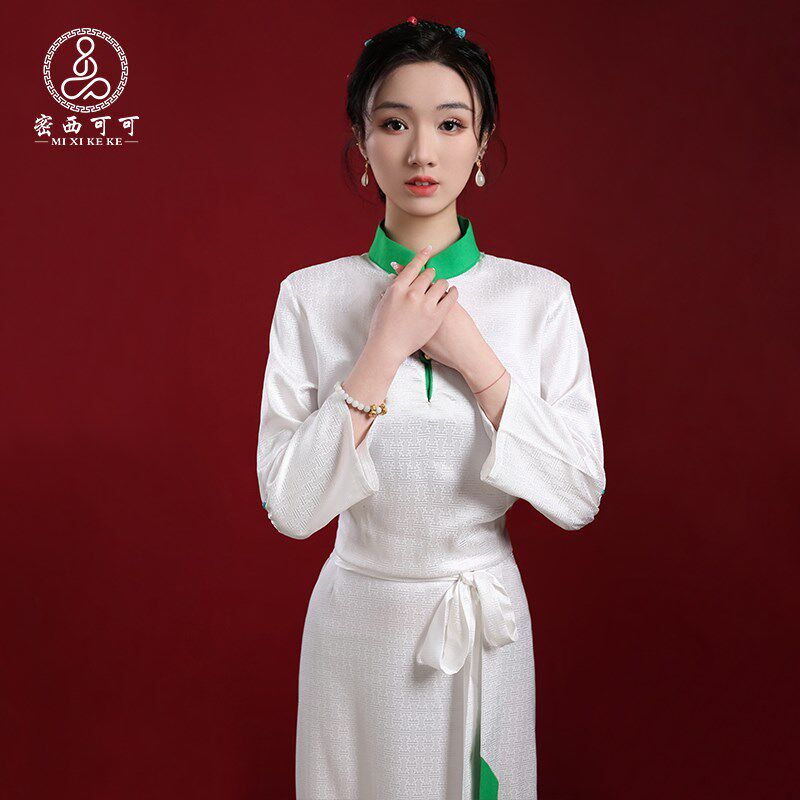 藏族服装女新撞色西藏服夏季民族风薄款博拉藏装改良版白色拉萨服