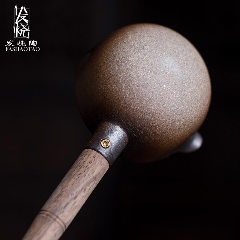 手工柴烧碗勺家用黑檀木拼接手B柄分茶勺日式茶道煮茶器功夫茶具