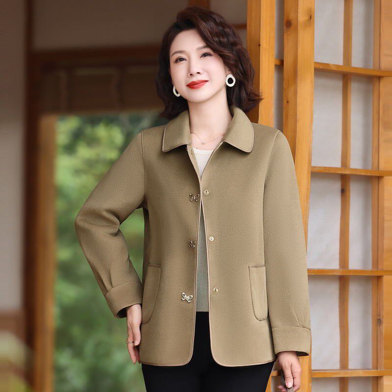 妈妈秋装双面呢外套女2024新款中老年人春秋气质显瘦夹克上衣短款