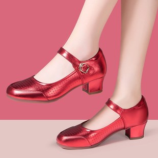 2024春季新款新疆舞r鞋维吾尔族舞台表演亮面舞蹈高跟鞋中年跳舞