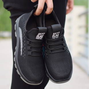 防臭轻 男飞织实心底v钢包头防砸防刺穿安全工作鞋 夏季 透气劳保鞋