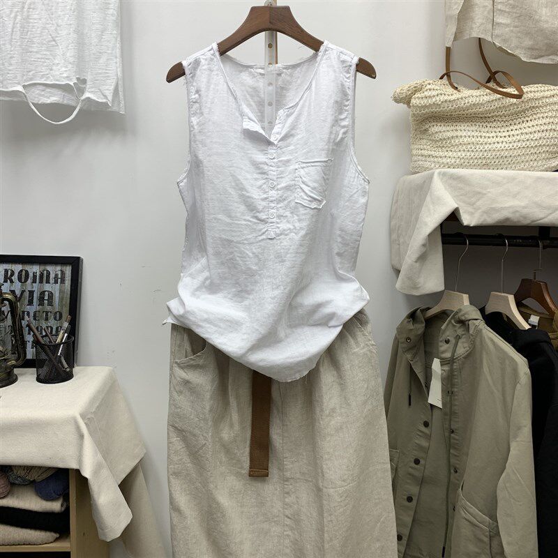 纯色棉麻百搭背心春夏季棉麻女装文艺宽松大码吊带内搭打底上衣女