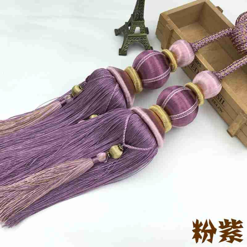 欧式窗帘绑球挂球流苏挂钩t窗帘扣绑带绑绳装饰吊穗t11 粉紫1窜,
