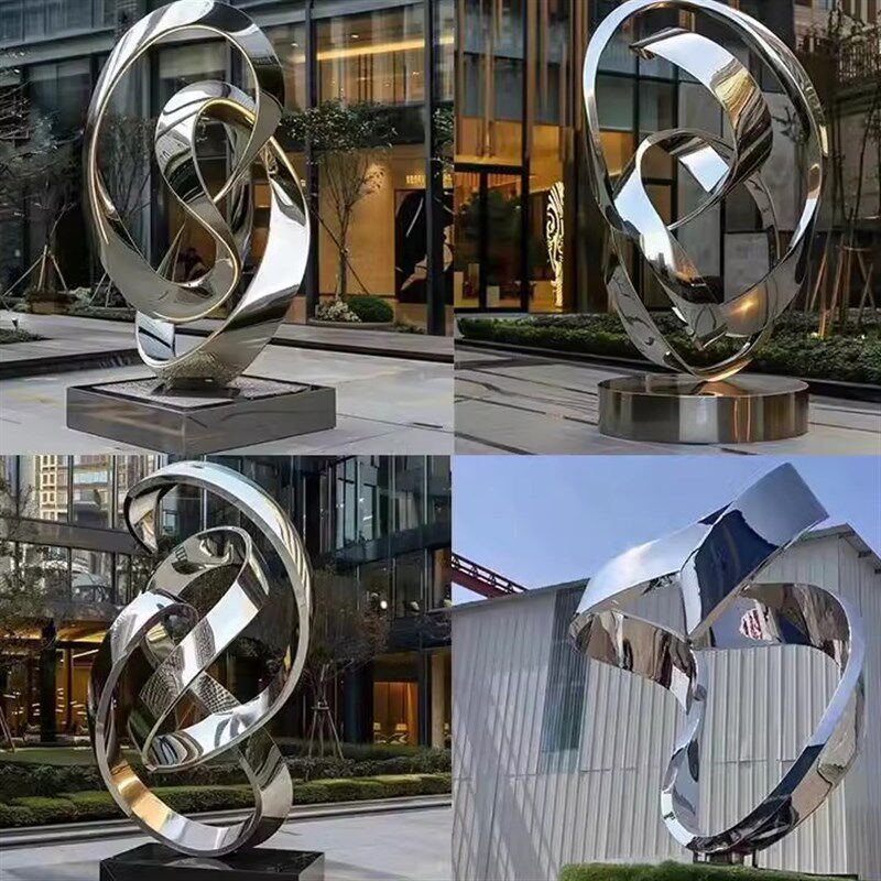 不锈钢镜面圆环水滴浪花雕塑定z制酒店售楼处景观镂空发光装饰摆