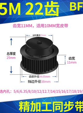 现货同步带轮S5M22齿钢BF齿宽11内孔5 6.35 8 10 12 145同步轮S5M