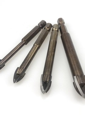 瓷砖钻头合金三角陶瓷玻璃水泥墙壁打孔六角柄一十字手电钻8mm6mm
