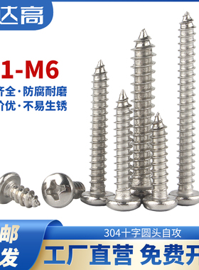 304不锈钢圆头自攻螺丝十字盘头螺丝钉尖尾木螺钉M1M2M3M4M5/M6