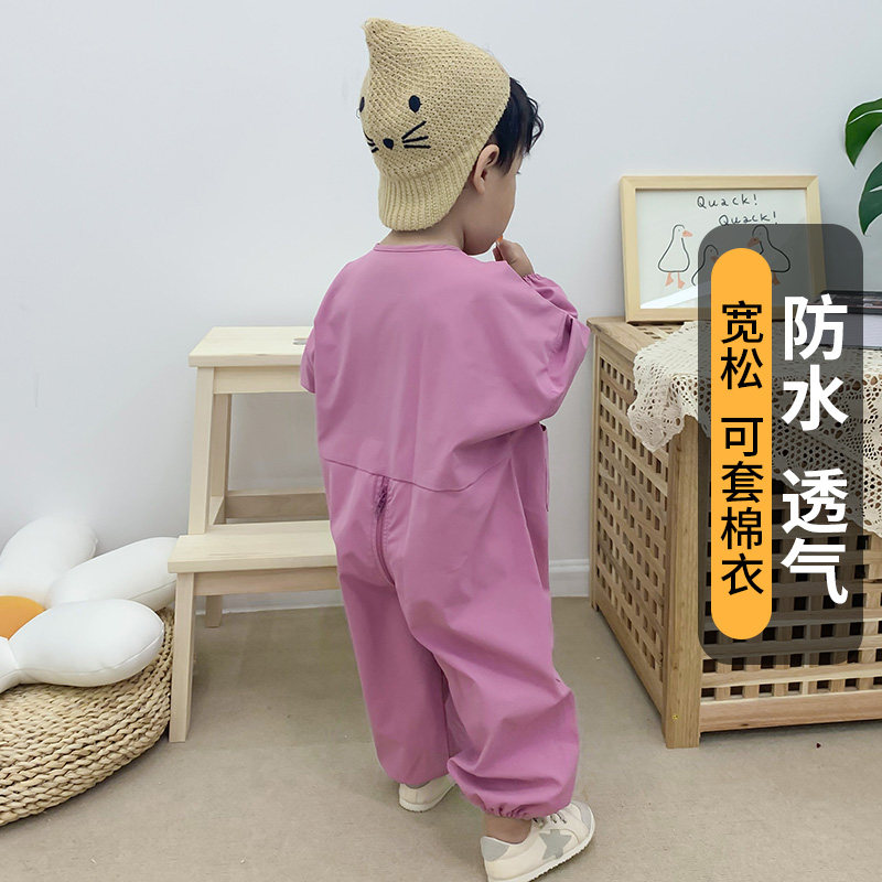 宝宝连体罩衣拉链全身防水透气婴儿爬爬服防N脏爬行儿童罩裤男外
