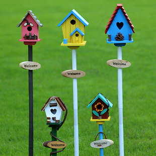 户外庭院阳台造景布置鸟窝实木插牌园林景观草Q坪网红院子装饰摆