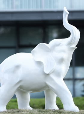 户外园林景观雕塑玻璃钢白色卡通大象摆件庭院商场V售楼处美陈装