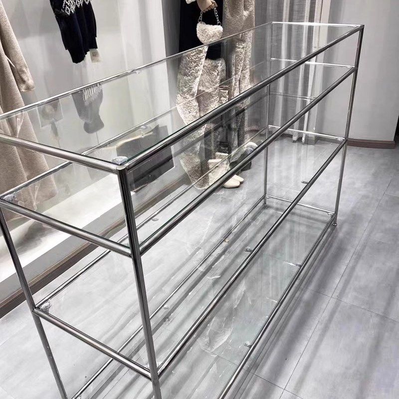 不锈钢服装店鞋货架包包鞋子展示架饰品摆放玻璃展示W柜产品陈列