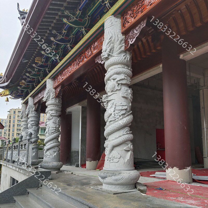 大理石盘c龙柱石雕户外广场祠堂圆形石柱花岗岩青石龙盘柱华表摆