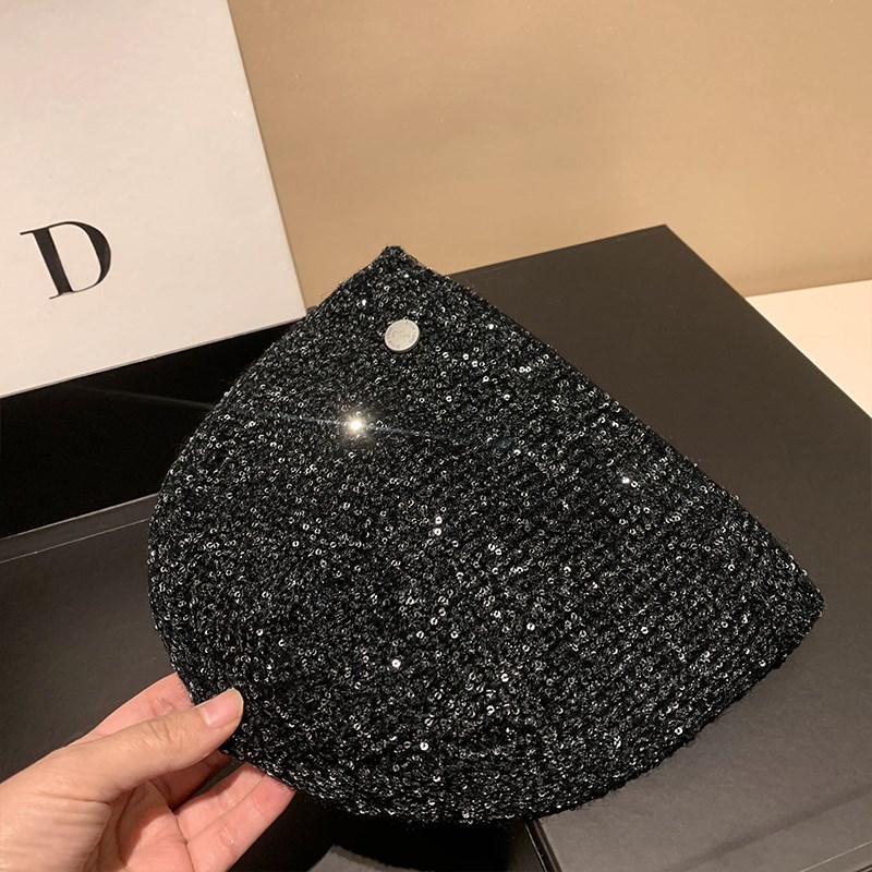 秋冬亮片毛线帽个性韩版针织帽街头冷帽时尚保暖显脸小包头帽女潮