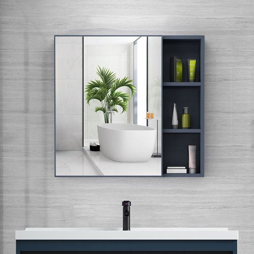 北欧风挂墙式镜柜单独收纳盒太空铝镜箱浴室柜组合V卫生间储物镜