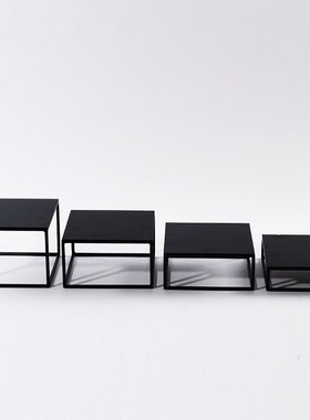 定制黑色烤漆金属底座盆景艺术品雕塑软装摆R件方形铁艺置物架