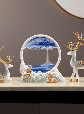 轻奢高档招财鹿沙漏流沙画客厅电视柜摆件家居酒柜U办公室桌装饰