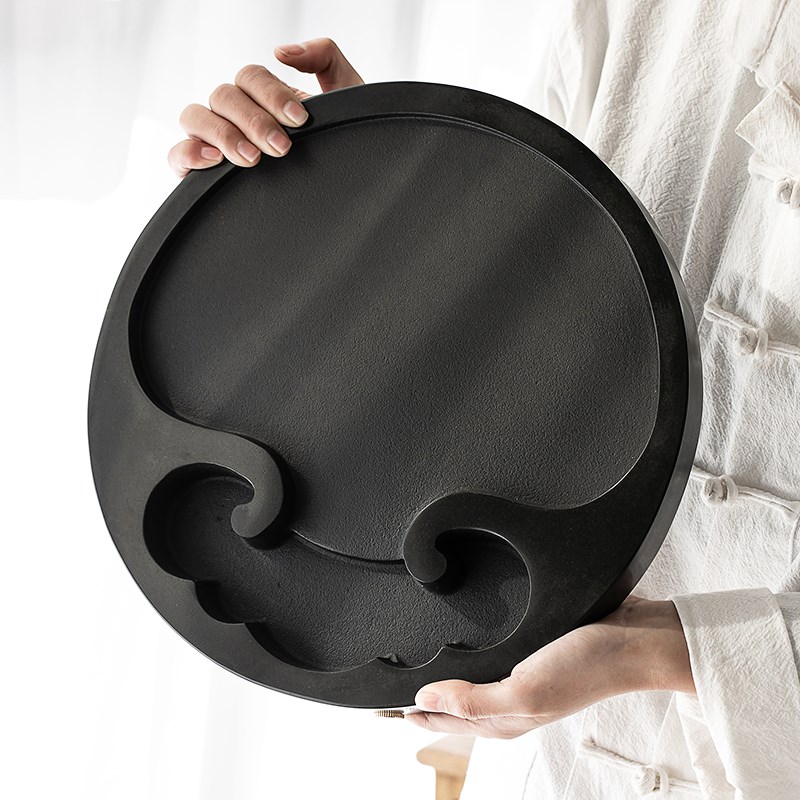 家用乌金石茶盘茶台办公室桌小创意圆形茶托盘茶海.壶承干泡盘