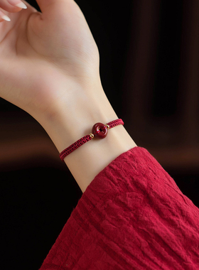 朱砂扣属蛇纳手链女复古风男红手绳高U档本命年饰品