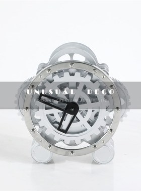 简约轻奢银色机械时钟摆件书房书架客L厅售楼部样板房桌面饰品