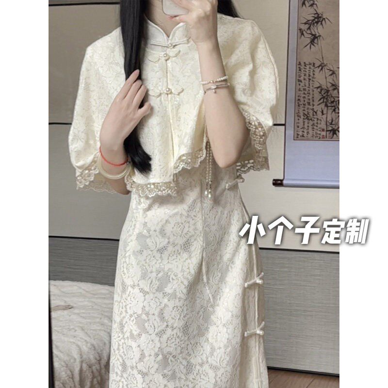 150小矮个子新中式穿搭一整套女夏披肩上衣旗袍改良连衣裙中长款