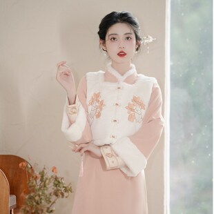 绝美改良旗袍秋冬款中式女装中国风马甲冬季连衣裙新中式冬装套装