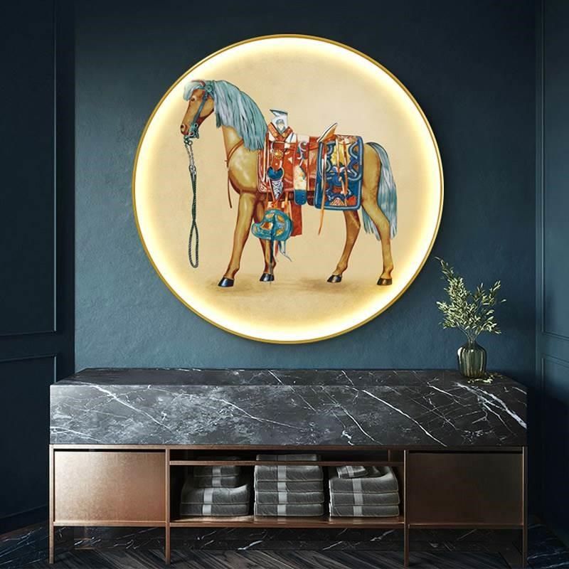 马玄关装饰画北欧餐厅发光画抽象圆形美式过道挂画欧式客厅壁画