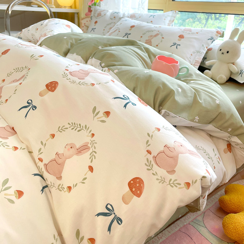 夏季床上四件套纯棉全棉100森系小清新被套儿童床单人宿舍三件套4