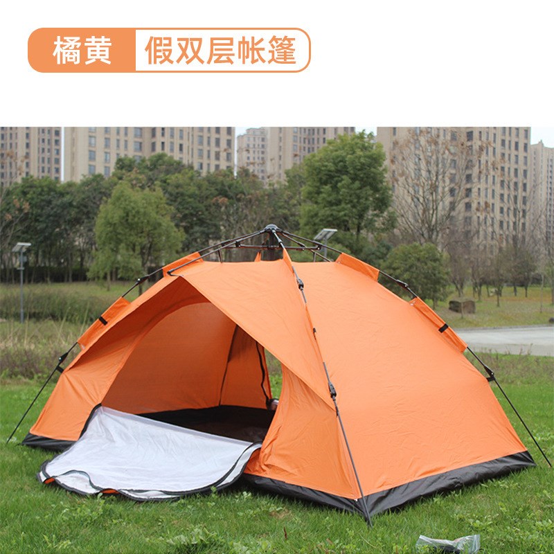 帐篷户外 3-4人便携式折叠全自动露营户外帐篷双人X米白色假双层