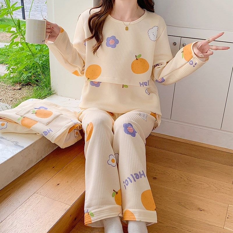 空气棉三件套月子服春秋季纯棉产后孕妇睡衣哺乳秋冬款1月份2住院