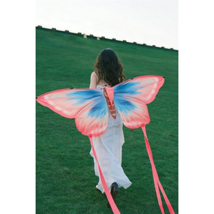 粉色蝴蝶风筝大人专用微风易飞春游野餐超长飘带潍坊风筝拍照出片