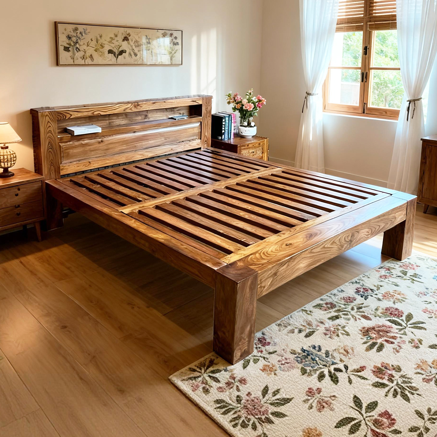 博雅大师老榆木纯实木床支持定制