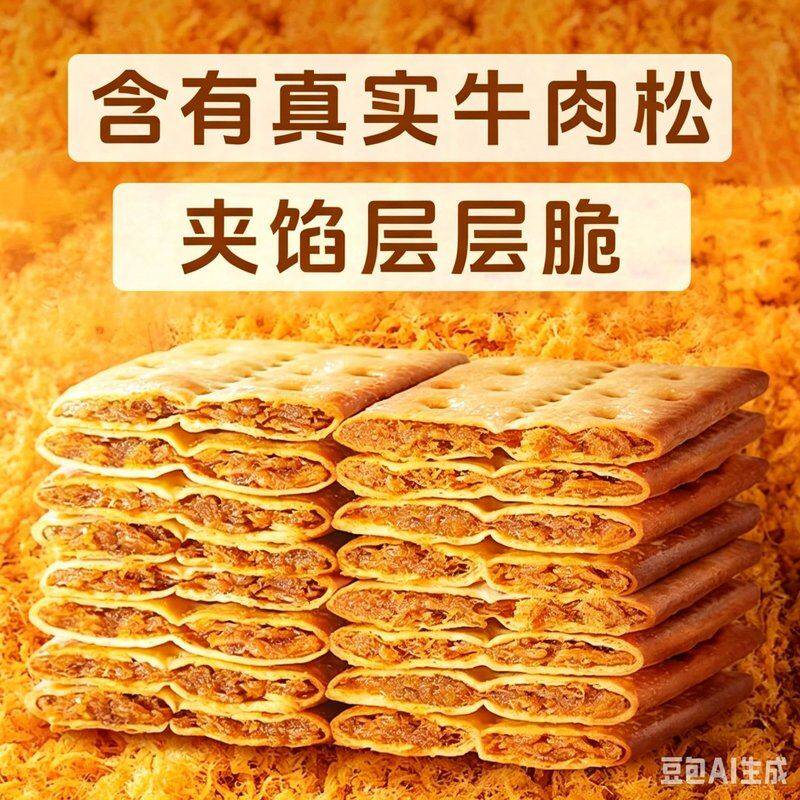 【数量加到5下单】豪华巴士牛肉馅夹心肉松酥脆饼干休闲解馋小零