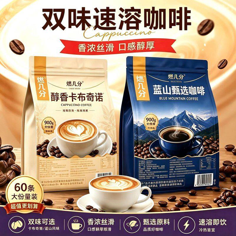 【燃几分】浓香型奶香速溶特浓蓝山卡布奇诺拿铁三合一咖啡原味条