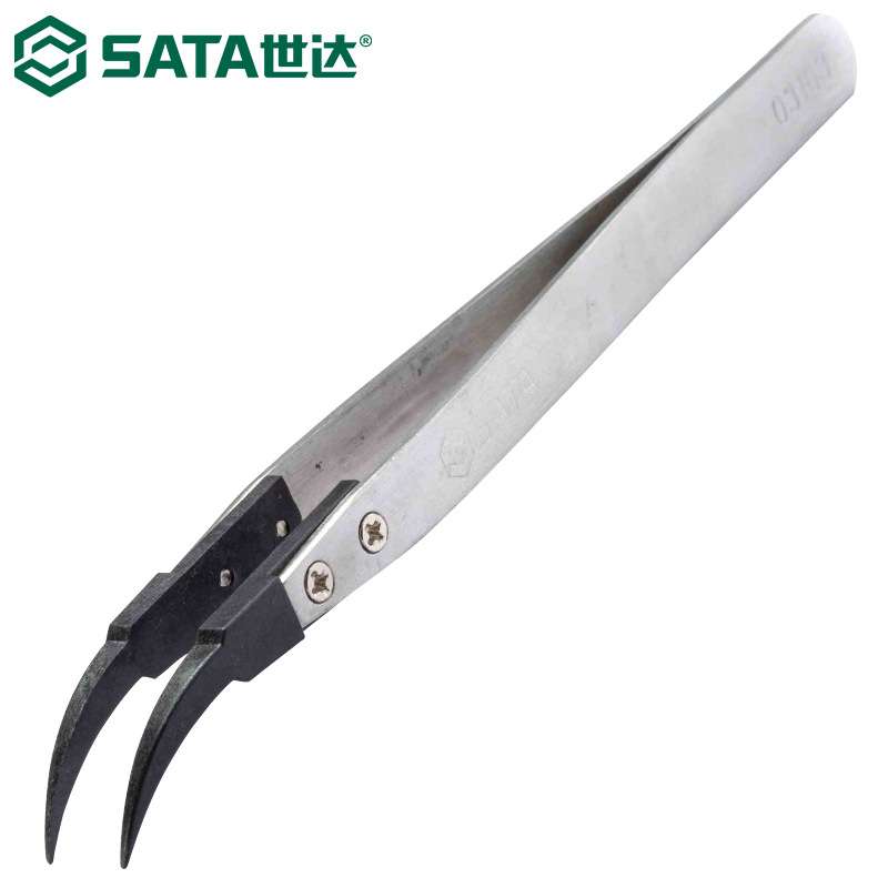 世达03163防静电弯头镊子130MM