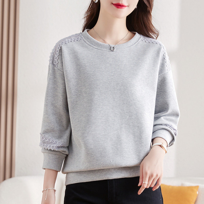 圆领卫衣女春秋薄款2025年春季女装妈妈灰色上衣高端无帽套头外套