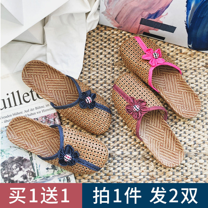 包头草藤编织拖鞋女夏天居家用室内E情侣草编防滑亚麻草席竹凉拖