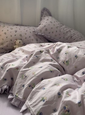 A类双层纱水洗棉紫色小葡萄少女心四件套1.8米1.R5m被套三件式床