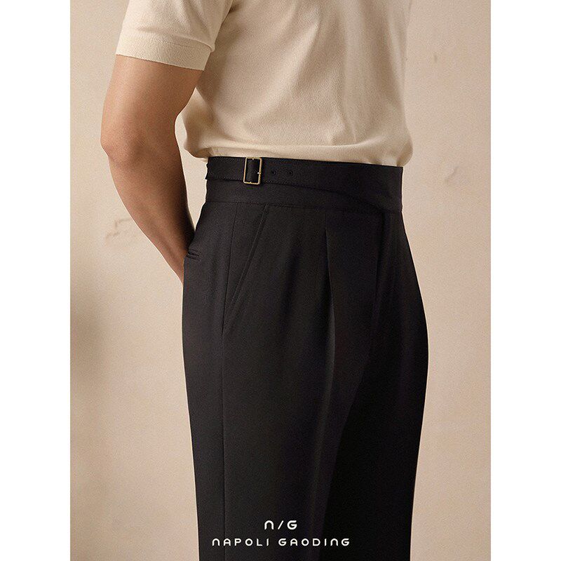 廓尔格西裤男夏季直筒修身免烫垂感高腰裤老钱风意式商务休闲长裤