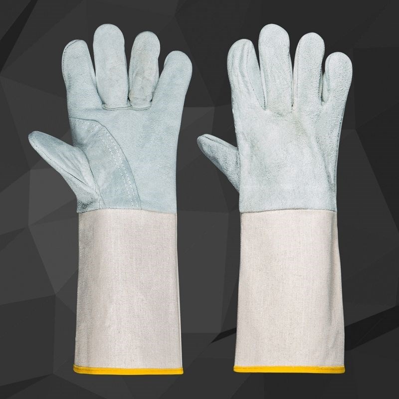 虎口加固加长款牛皮劳保电焊手套焊接柔软耐磨隔热帆布耐用工厂