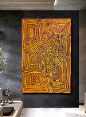 手绘油画北欧玄关客厅橙色装饰画竖版过道走廊背景墙挂画简约壁画