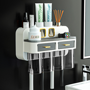 牙刷置物架免打h孔电动漱口厕所收纳卫生间壁挂式架子牙缸家庭套