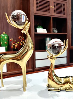 现代简约美式轻奢纯铜福鹿工艺品摆件家居客厅酒店样板房软装饰品