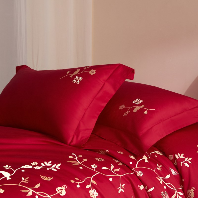 新中式婚庆全棉四件套u古典刺绣被套床单新婚陪嫁床上用品
